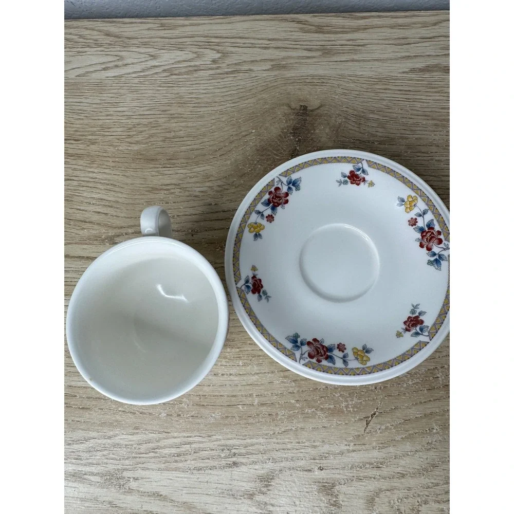Noritake Versatone Kashmir 9303 Tea Cup and Saucer Set Vintage Floral Stoneware‎
